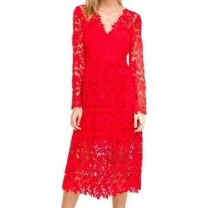 ASTR Red Long Sleeve Lace Midi Dress new with tags: size medium